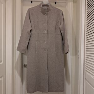 Wool Blend Full Length Coat Chelsea Studio Mandarin Collar Sz16W Heathered Taupe